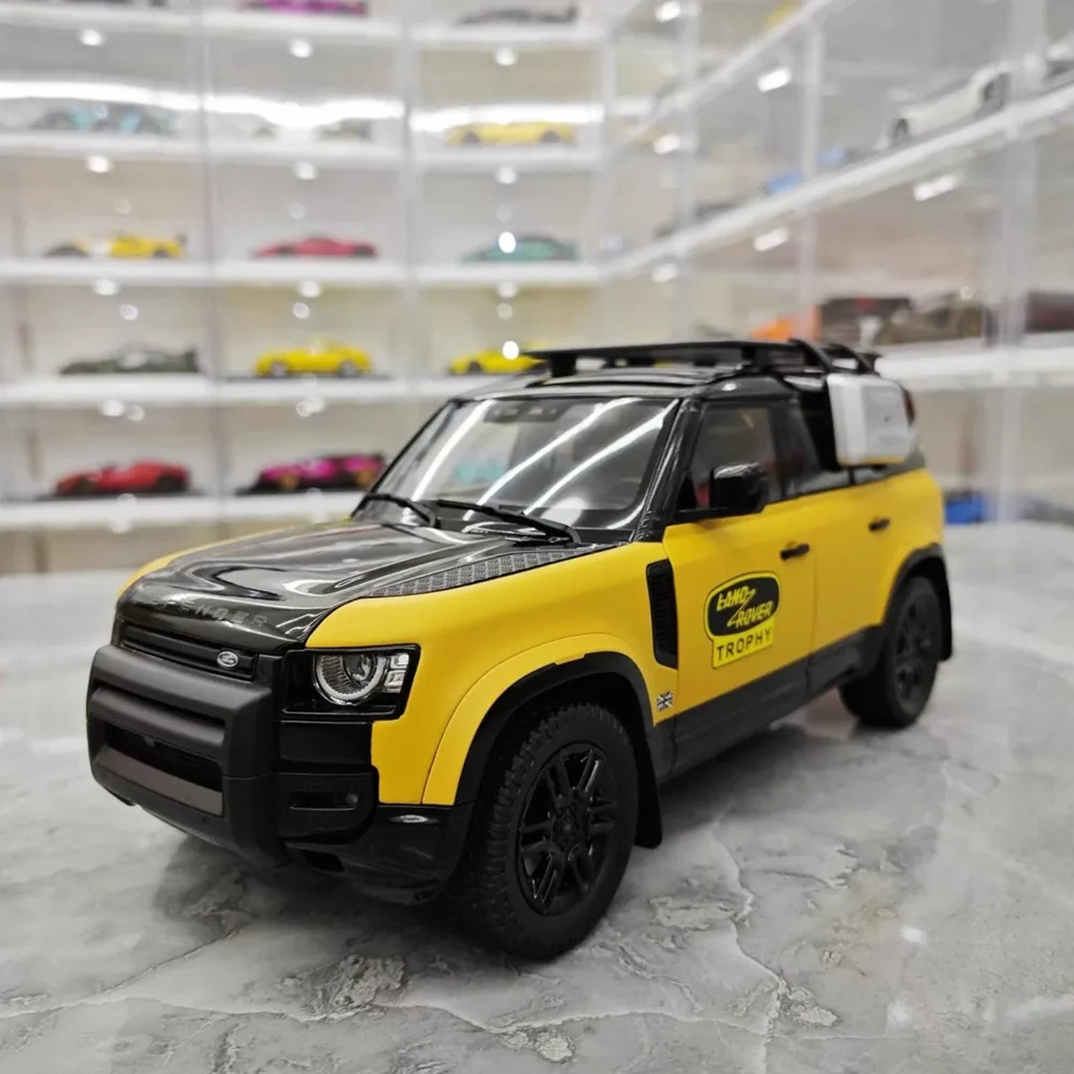 Almost Real Land Rover 2021 Defender 90 Trophy Livery Yellow and Black 1:18 – Collectible Diecast Model Die-Cast