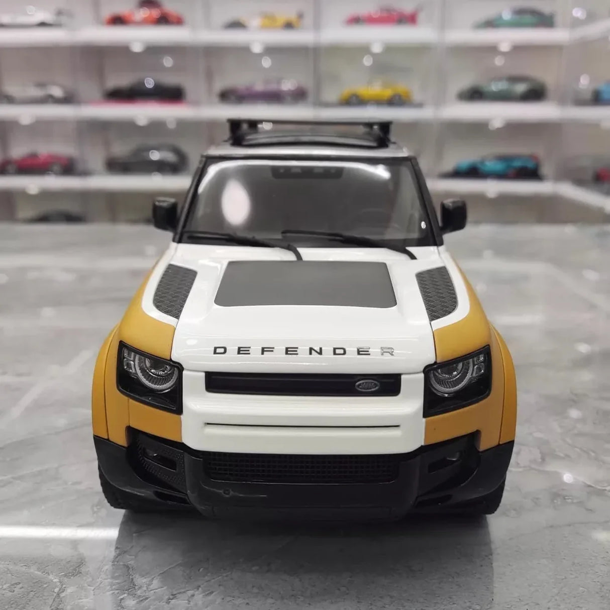 Almost Real Land Rover 2021 Defender 90 Trophy Livery Yellow and White 1:18 – Collectible Diecast Model Die-Cast