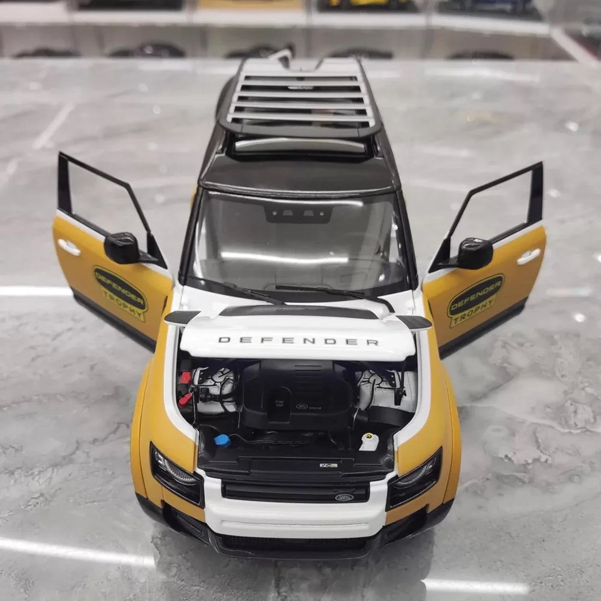 Almost Real Land Rover 2021 Defender 90 Trophy Livery Yellow and White 1:18 – Collectible Diecast Model Die-Cast