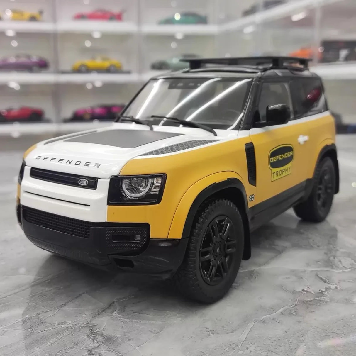 Almost Real Land Rover 2021 Defender 90 Trophy Livery Yellow and White 1:18 – Collectible Diecast Model Die-Cast