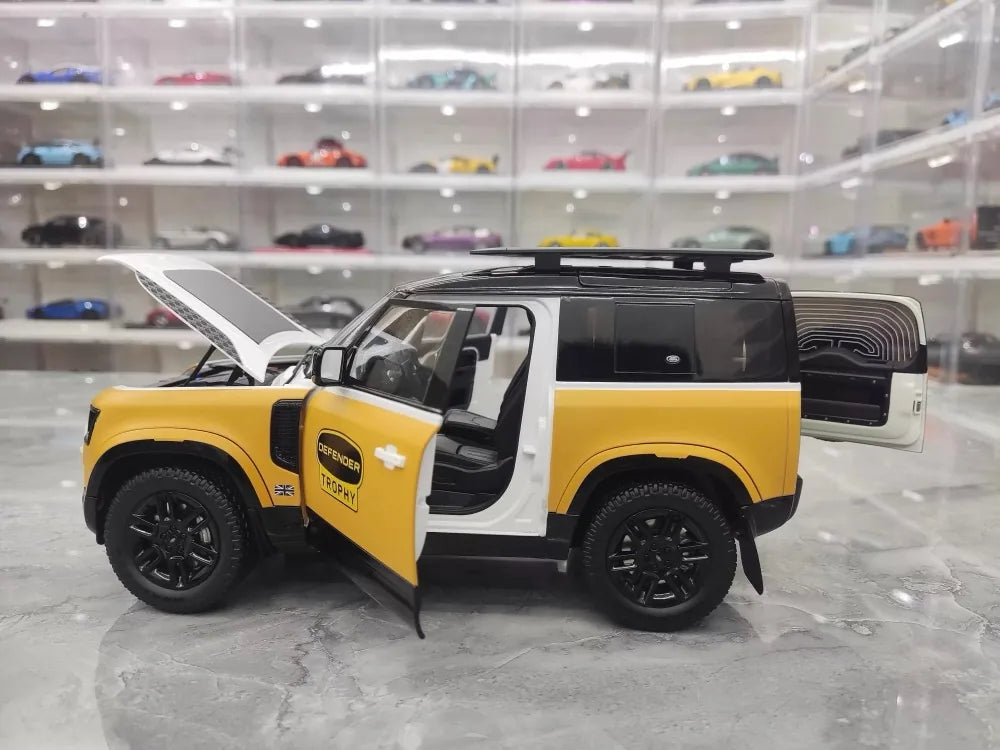 Almost Real Land Rover 2021 Defender 90 Trophy Livery Yellow and White 1:18 – Collectible Diecast Model Die-Cast