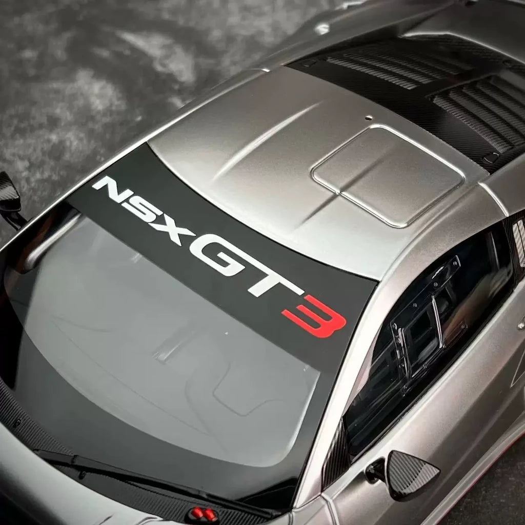 AutoArt Honda 2018 NSX GT3 سيلفر 1:18 – نموذج معدني قابل للجمع مصبوب، مصبوب.