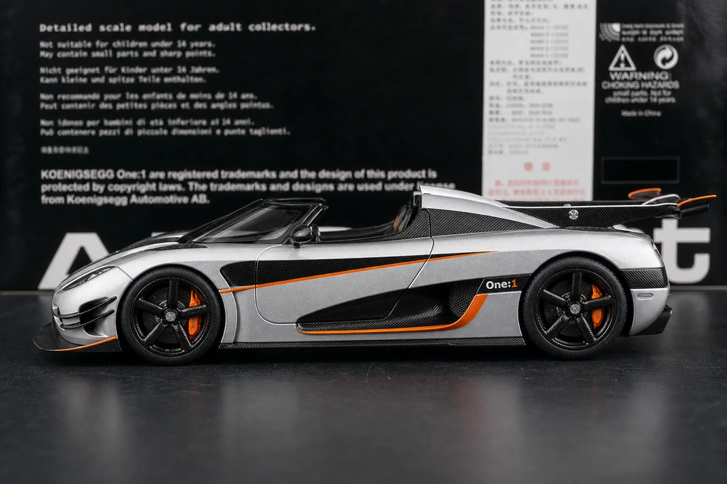 AutoArt Koenigsegg 2014 One1 Silver 1:18 – نموذج معدني قابل للجمع من القالب المصبوب