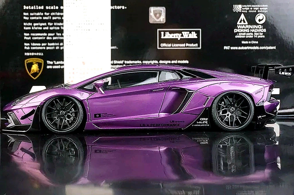 AutoArt Lamborghini 2012 Aventador LP700-4 LB-ووركس بنفسجي 1:18 – نموذج معدني قابل للجمع من القالب المصبوب