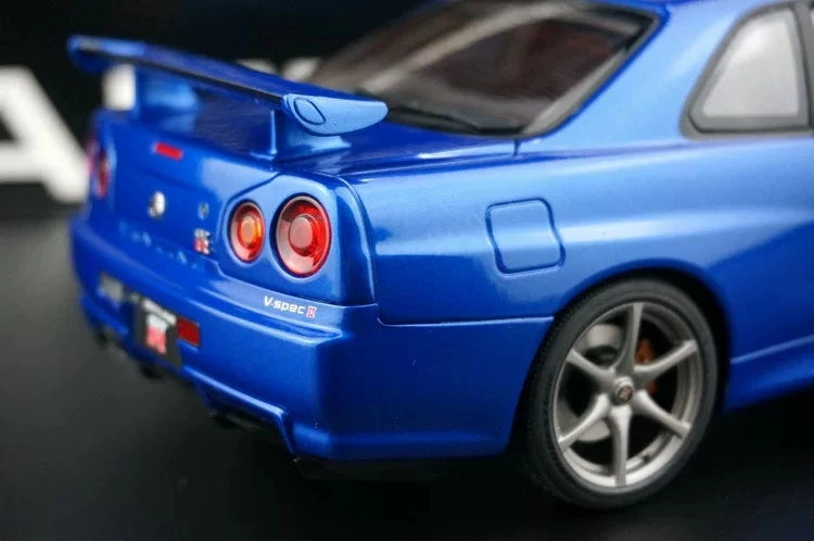 AutoArt Nissan 2000 Skyline GT-R R34 V-Spec II Blue 1:18 – نموذج معدني قابل للجمع مصبوب، مصبوب.