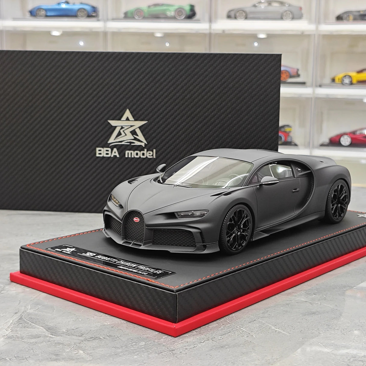 BBA Bugatti 2022 Chiron Profilee Matte Black 1:18 – keräilyresimallihartsi