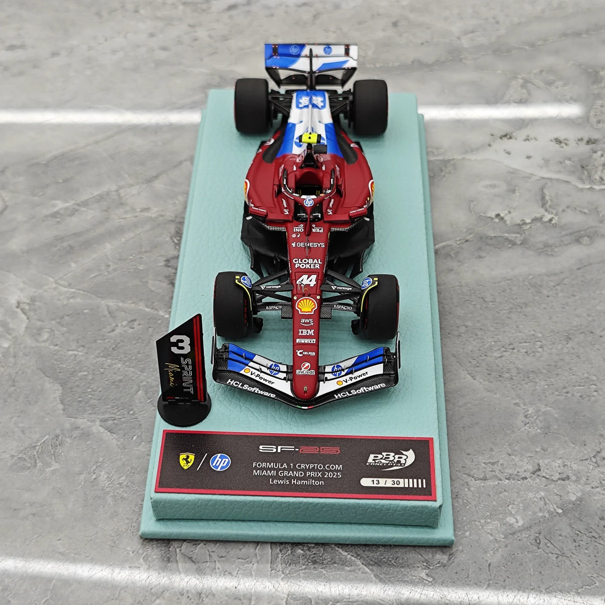 1:43 Ferrari 2025 SF-25 #44 ميامي GP لويس هاميلتون F1 نموذج سيارة من الراتنج من إنتاج BBR - عرض 2