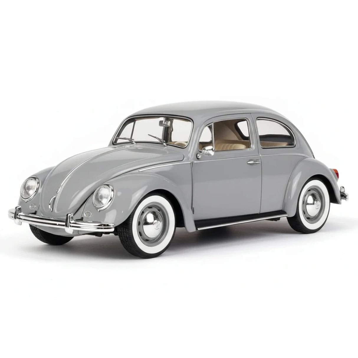 Bburago Volkswagen 1955 Kafer Beetle cinzento 1:18 – modelo de exposição em metal fundido