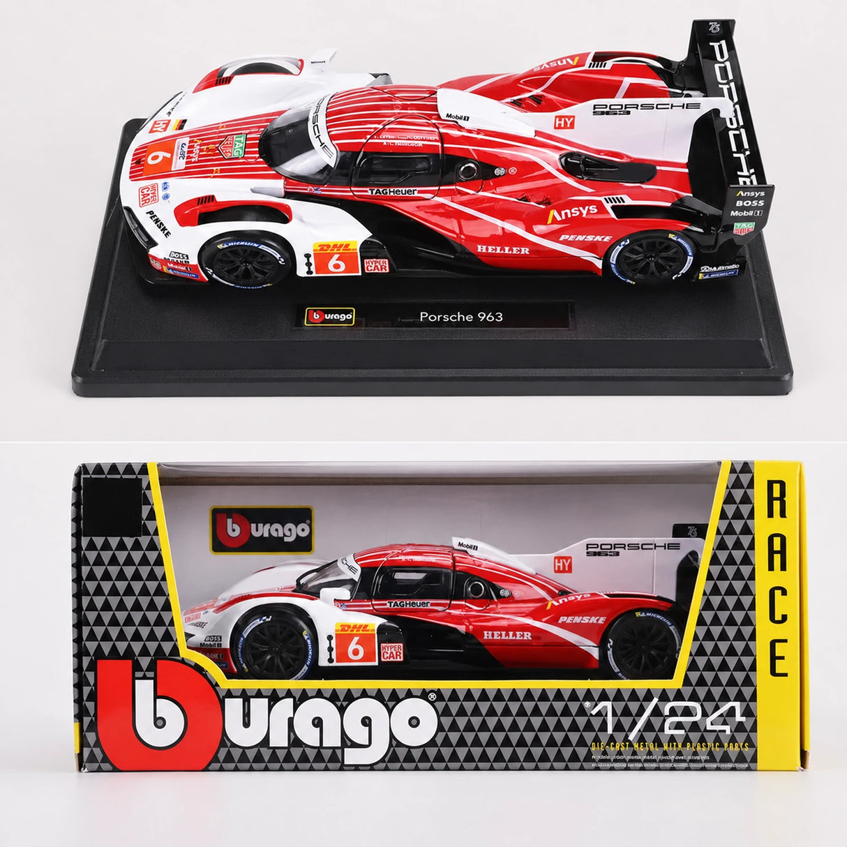 Bburago Porsche 2023 963 1:24 – Model wyświetlacza odlewany z odlewu