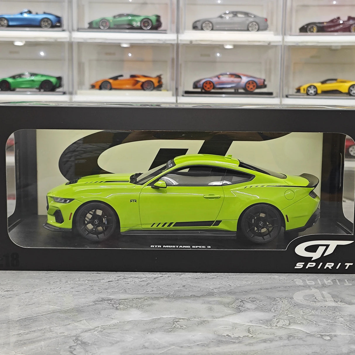 GT Spirit Ford 2025 Mustang RTR Spec 3 Green 1:18 – Samlarobjekt resinmodellresin resin