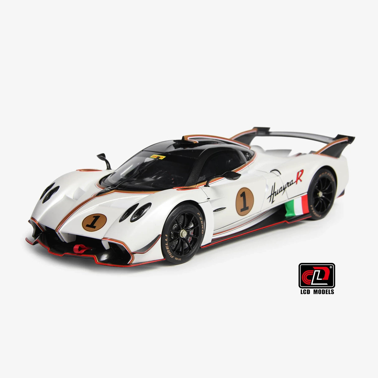 LCD Pagani 2021 Huayra R White 1:18 – نموذج معدني قابل للجمع مصبوب.