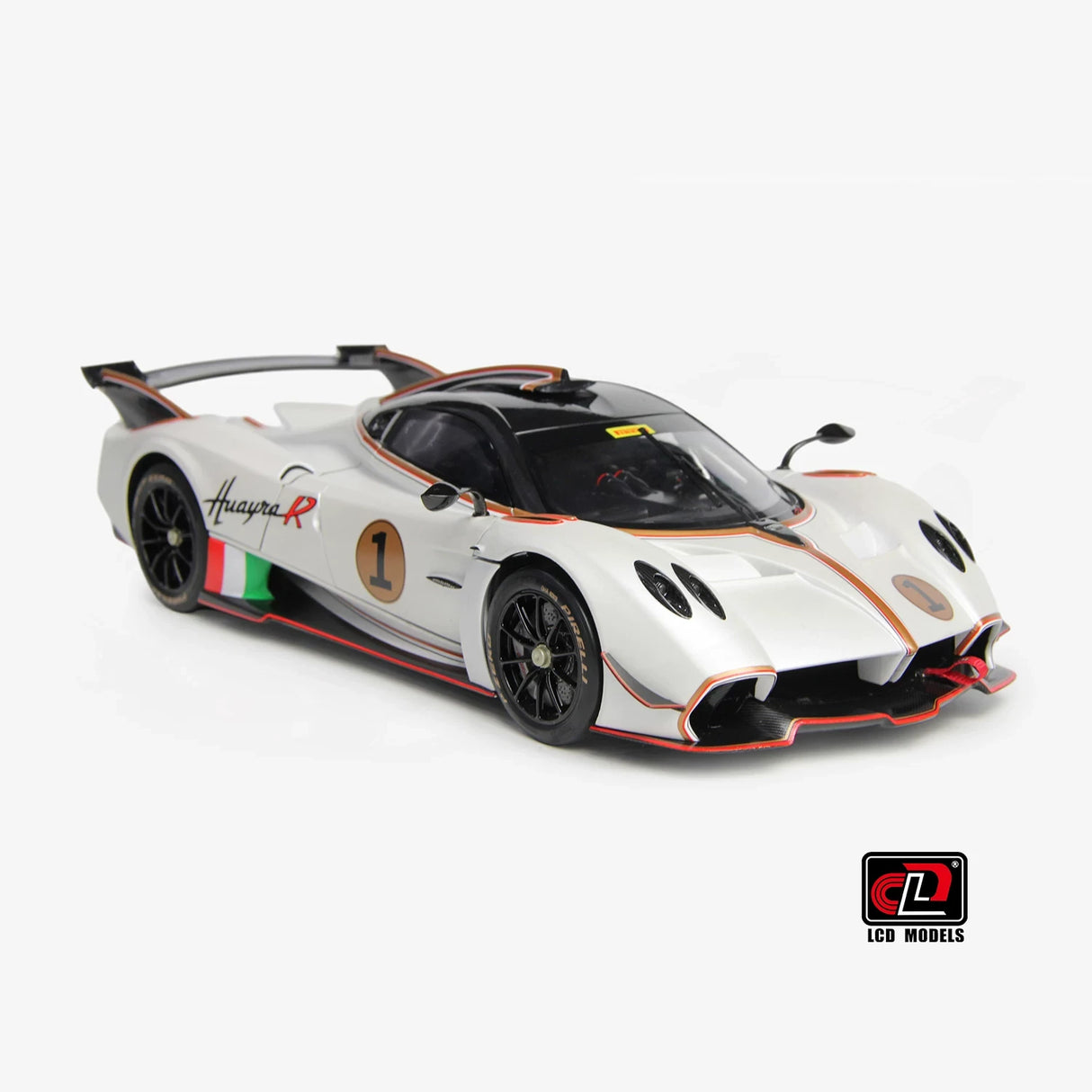 LCD Pagani 2021 Huayra R White 1:18 – نموذج معدني قابل للجمع مصبوب.