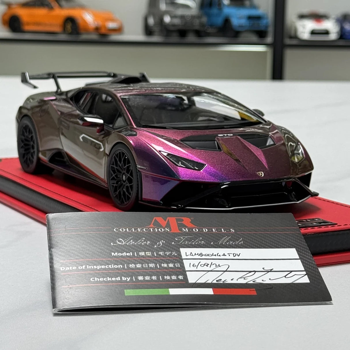 MR المجموعة Lamborghini 2021 هوراكان STO كاميليون 1:18 – نموذج راتنج قابل للجمع (MR Collection)