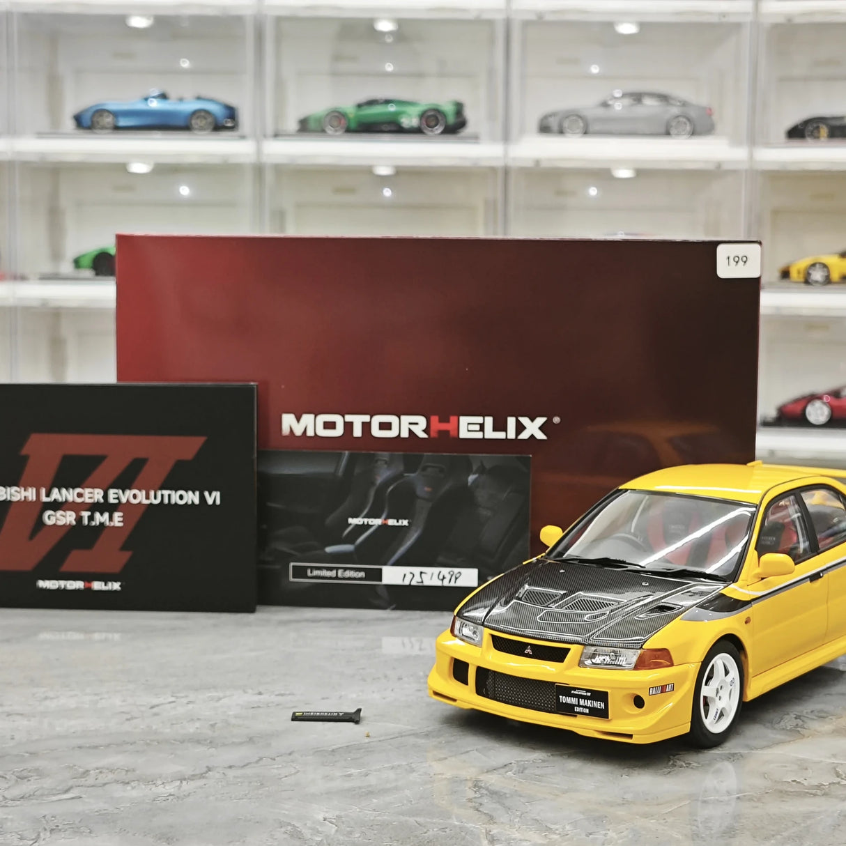 MotorHelix Mitsubishi 2000 Lancer Evolution VI GSR Tommi Makinen Edition Yellow 1:18 – Sammelobjekt aus Druckguss