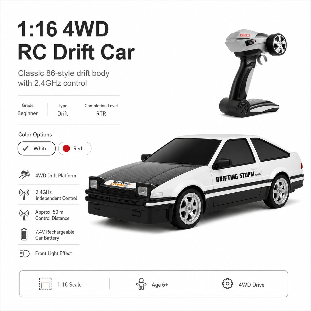 1:15 스케일 Classic Toyota AE86 Drift RC Car - Drift Car 모델 RC Car