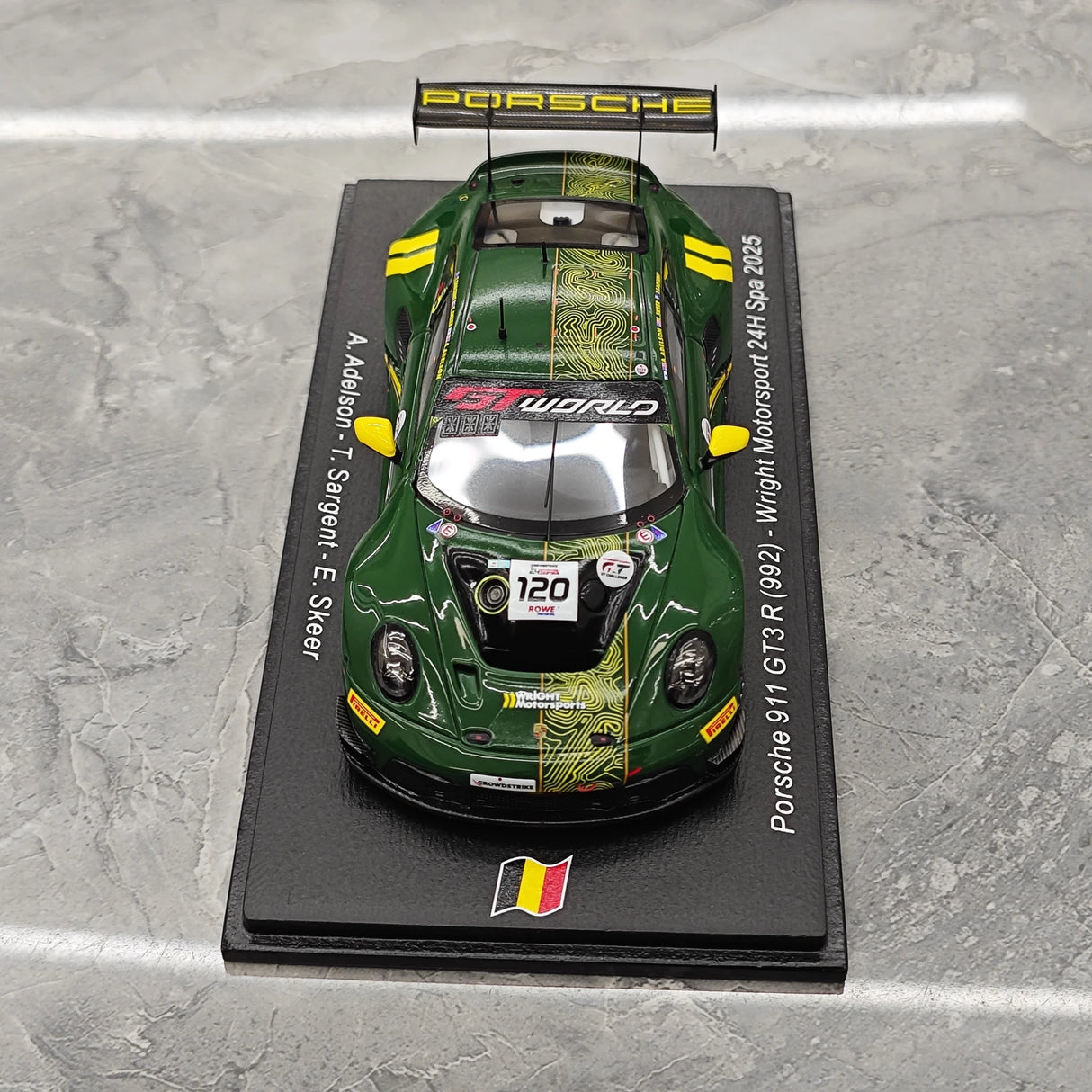 Porsche 2025 911 GT3 R 992 #120 Wright Motorsports 24h Spa 1:43 hartsikeräilymalli - näkymä 2