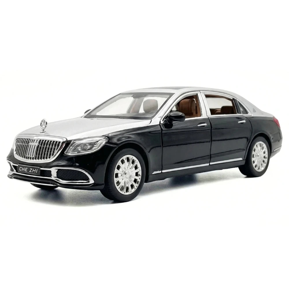 Mercedes-Maybach 2023 S600 Silver Black 1:24 – نموذج عرض معدني مصبوب، مصبوب.