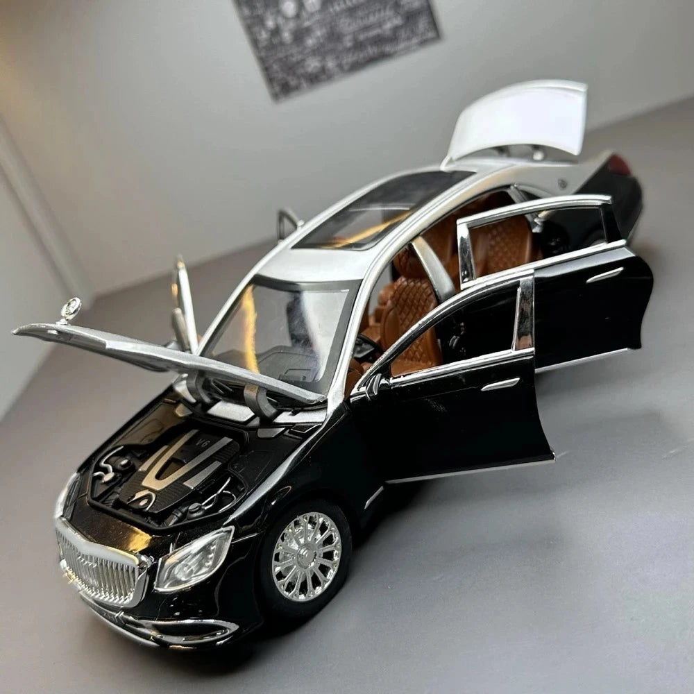 Mercedes-Maybach 2023 S600 Silver Black 1:24 – نموذج عرض معدني مصبوب، مصبوب.