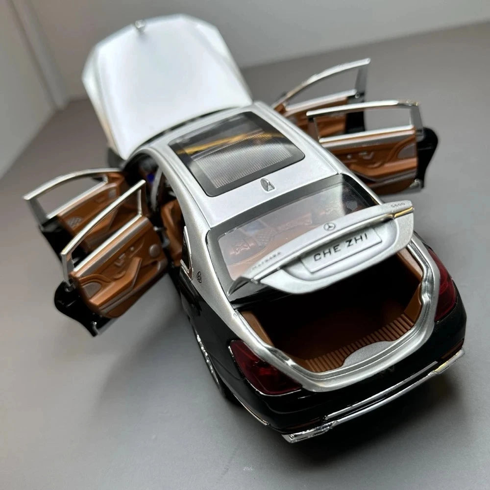 Mercedes-Maybach 2023 S600 Silver Black 1:24 – نموذج عرض معدني مصبوب، مصبوب.
