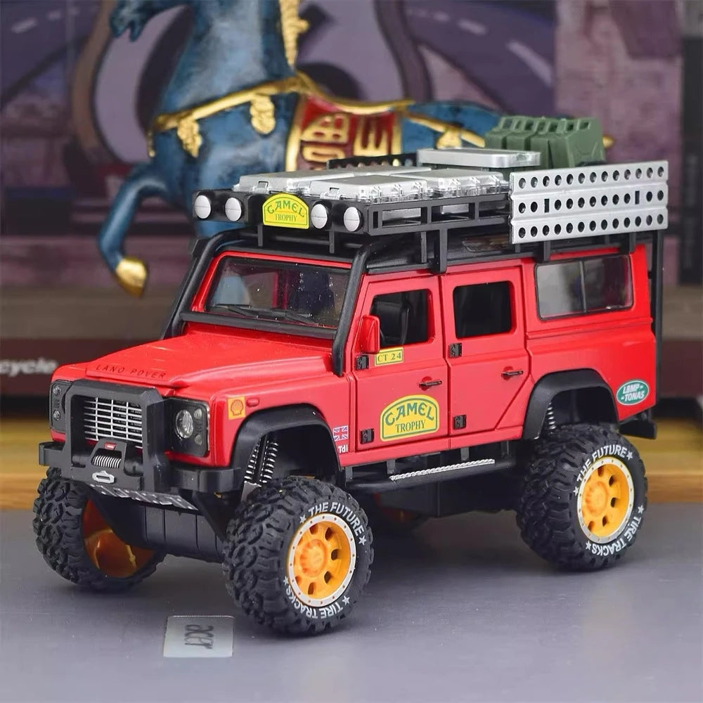 Land Rover 1998 Defender 110 Camel Trophy Red 1:28 – model odlewany z odlewu