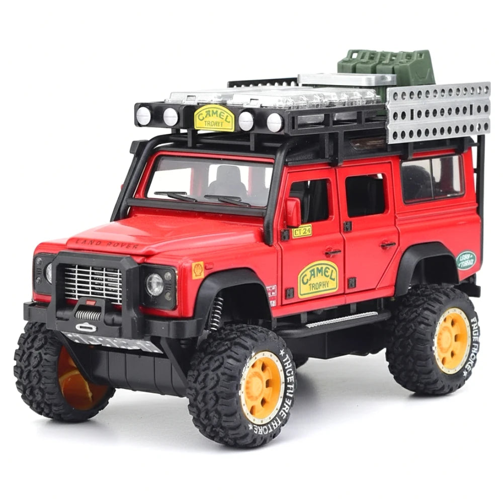 Land Rover 1998 Defender 110 Camel Trophy Red 1:28 – model odlewany z odlewu