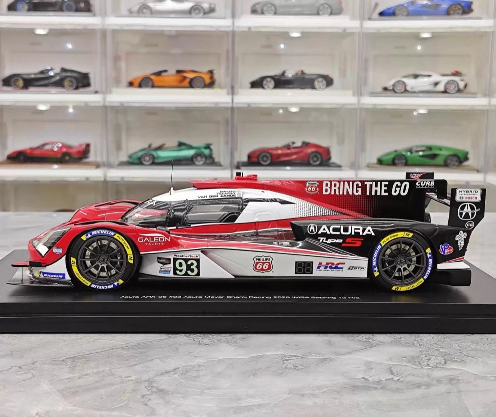 Top Speed Acura 2025 ARX-06 93 Acura Meyer Shank Racing 2025 IMSA Sebring 12 horas 1:18 – Resina Modelo de Resina de Coleção