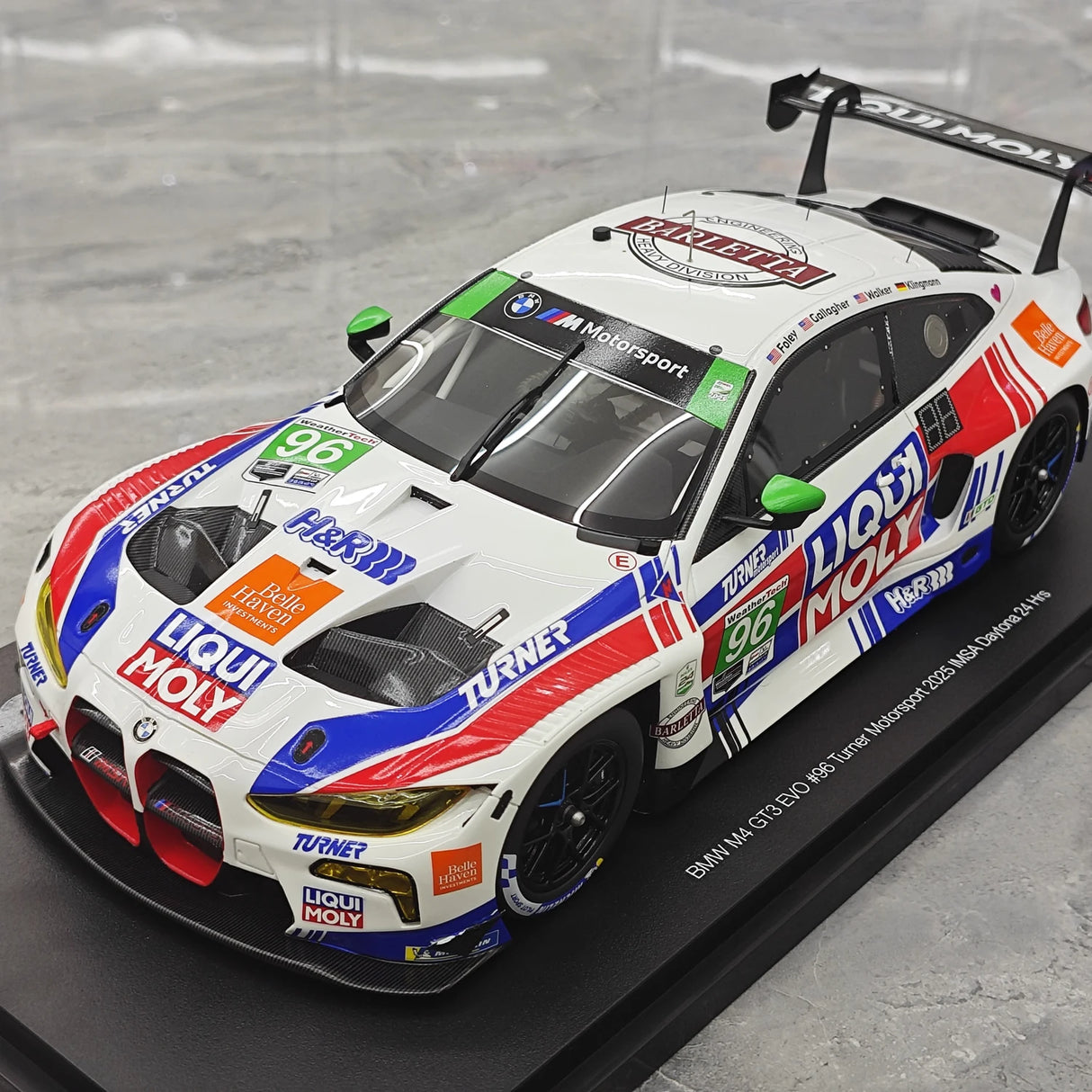 BMW 2025 M4 GT3 EVO Turner Motorsport #96 1:18 IMSA Daytona 24 Stunden-Sammlermodell aus Harz von Top Speed – siehe 4