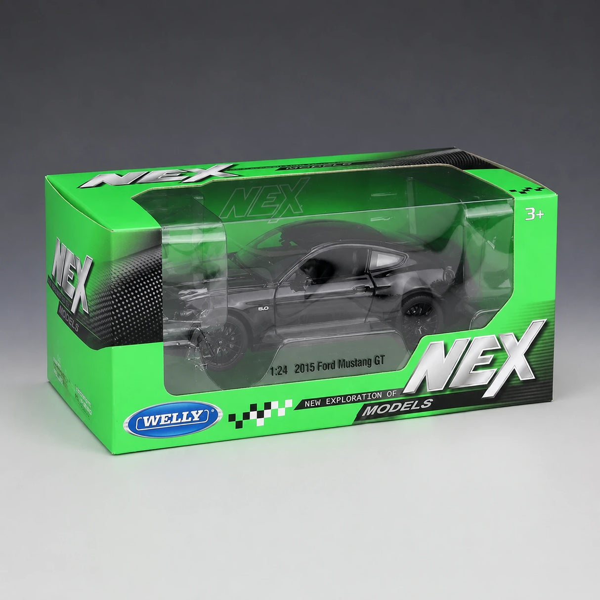 Welly Ford 2015 Mustang GT Glossy أسود 1:24 – نموذج عرض معدني مصبوب