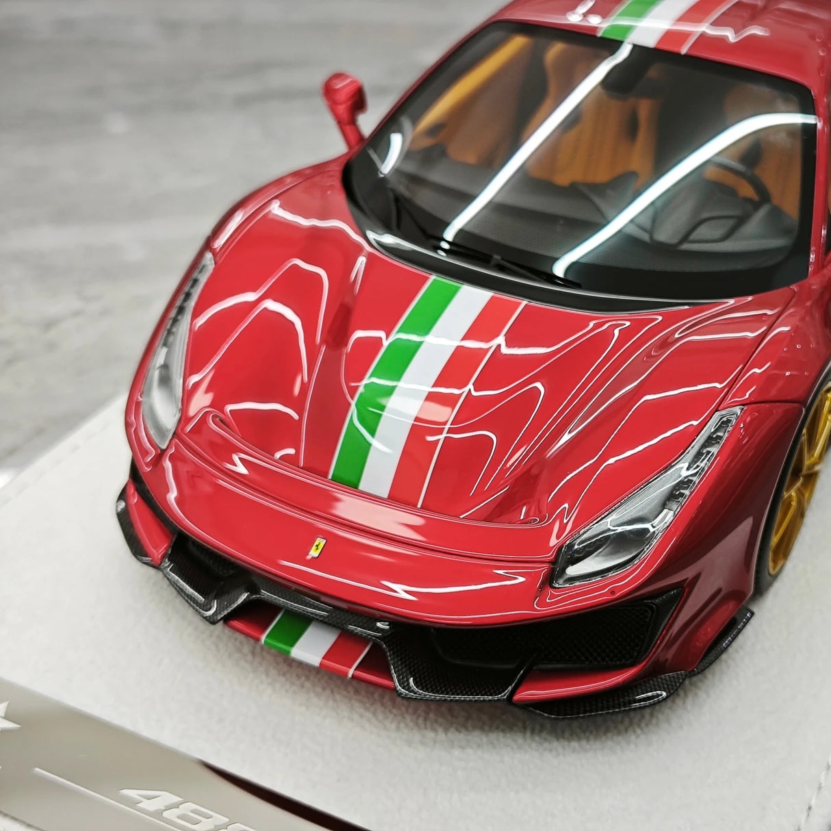 BBA Ferrari 2018 488 Pista Metallic Red Italian Flag Livery 1:18 – Collectible Resin Model Resin