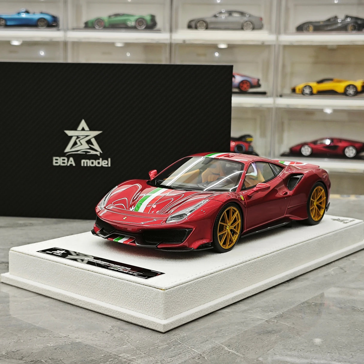 BBA Ferrari 2018 488 Pista Metallic Red Italian Flag Livery 1:18 – Collectible Resin Model Resin