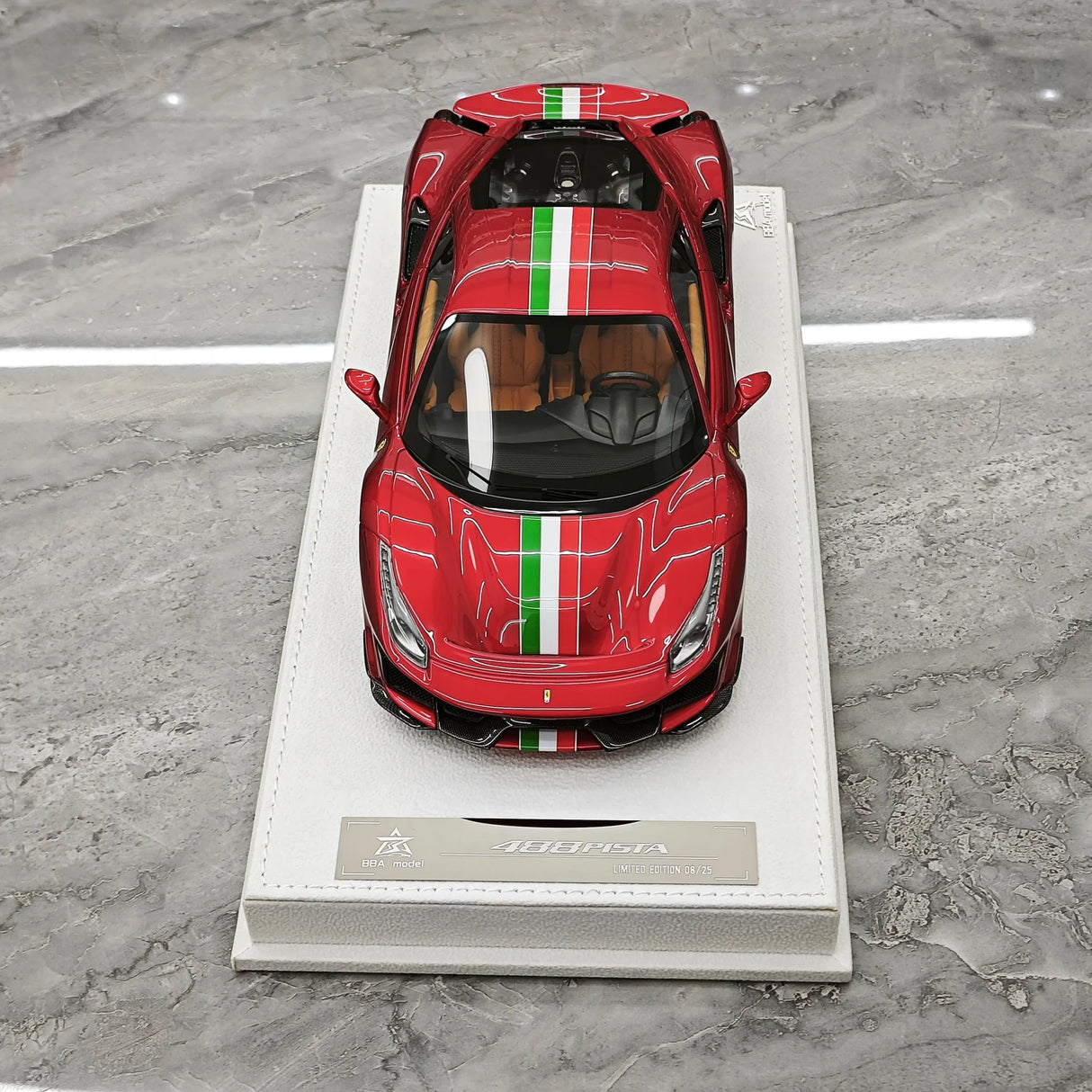 BBA Ferrari 2018 488 Pista Metallic Red Italian Flag Livery 1:18 – Collectible Resin Model Resin
