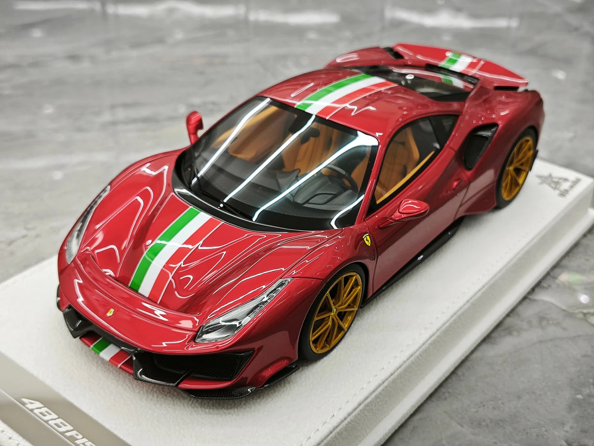 BBA Ferrari 2018 488 Pista Metallic Red Italian Flag Livery 1:18 – Collectible Resin Model Resin