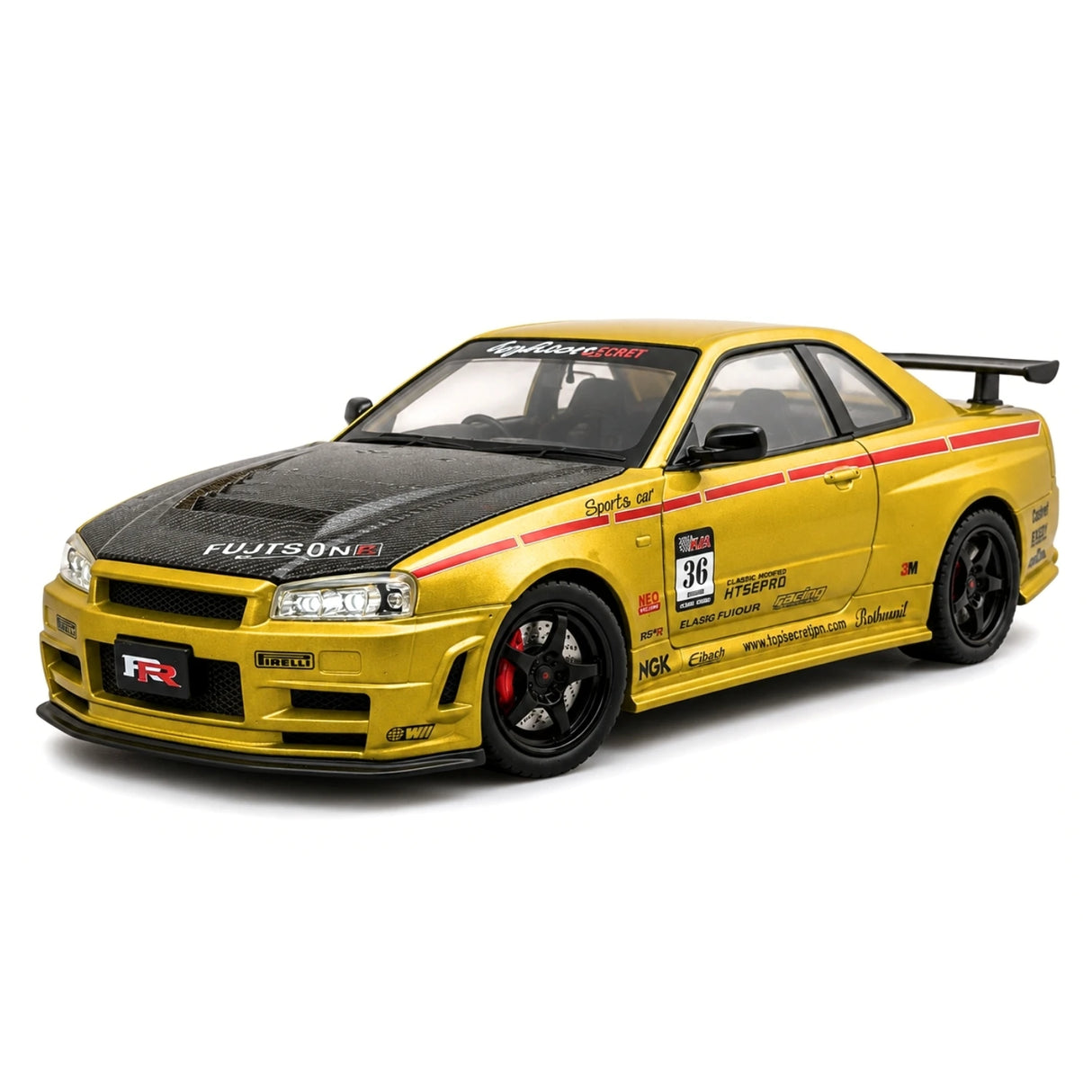 Nissan 1999 Skyline GT-R R34 goud 1:24 – diecast displaymodel