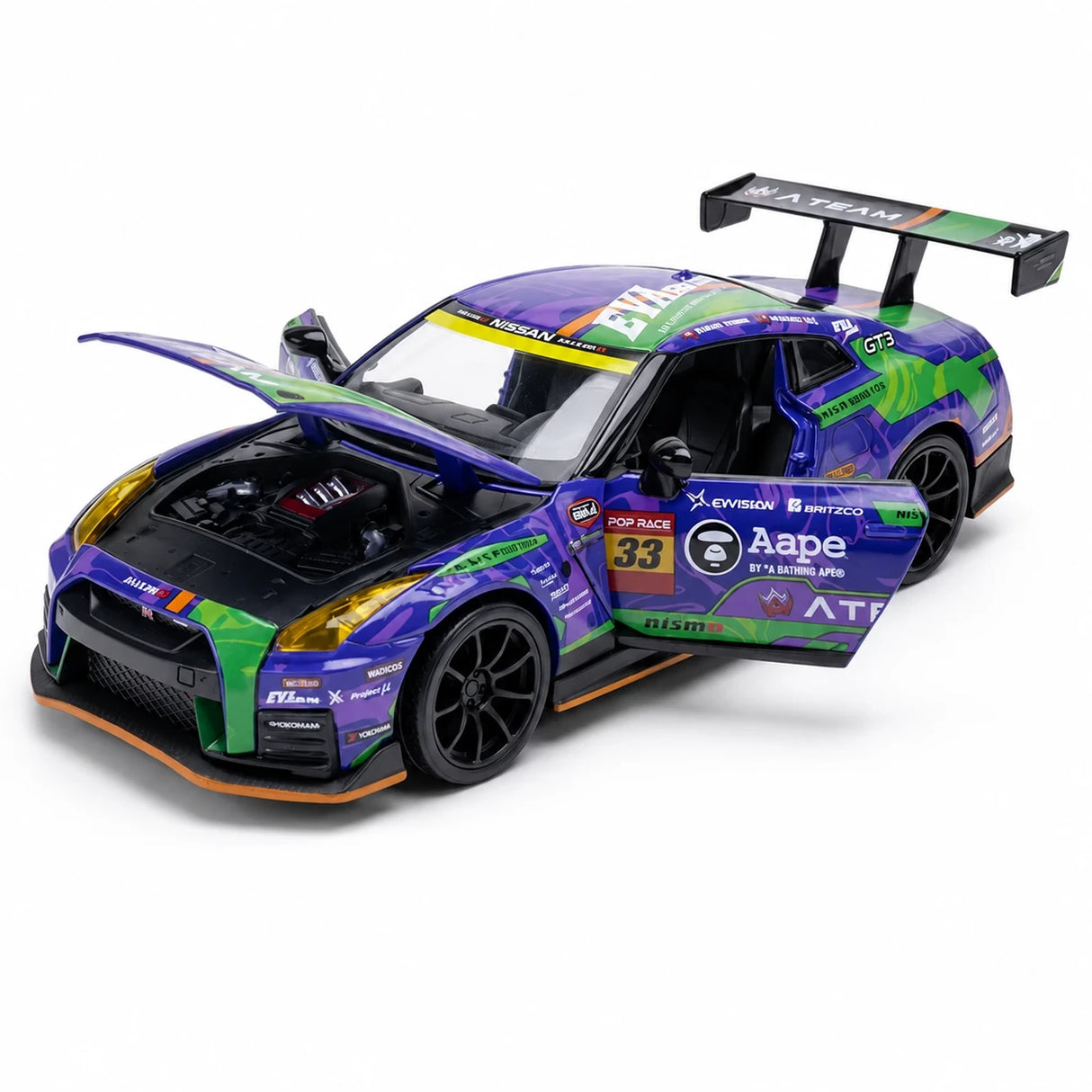 Nissan 2017 GT-R R35 Rennlackierung Lila Aape-Lackierung 1:32 – Druckguss-Displaymodell Zinkguss