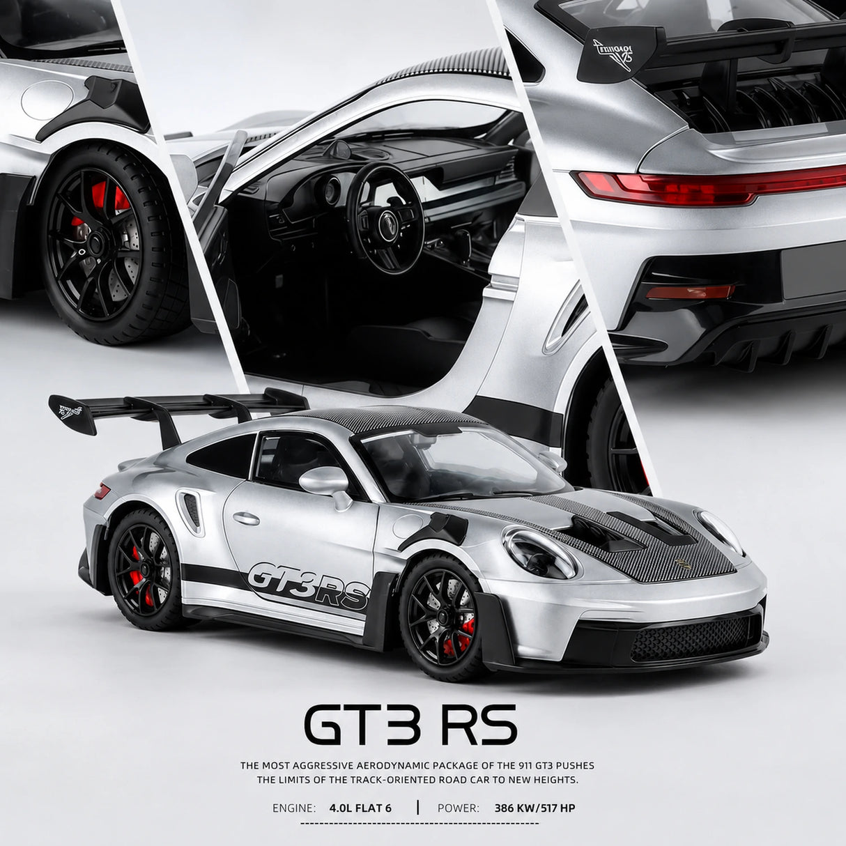 Porsche 2023 911 GT3 RS zilver 1:24 – diecast displaymodel