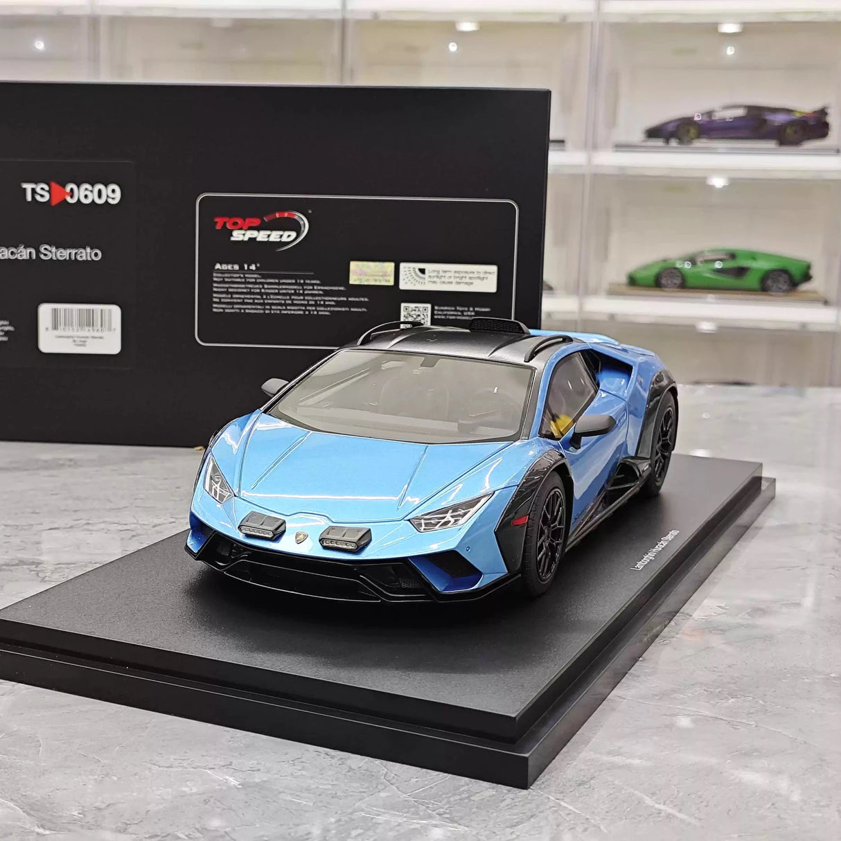 Top Speed Lamborghini 2021 Huracan STO Blue 1:18 – kolekcjonerski model żywicy