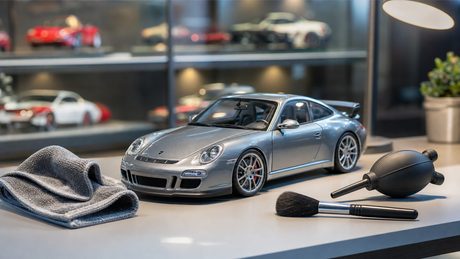 Editorial cover: cleaning and dusting premium 1:18 collector model cars safely