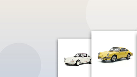 Editorial cover for a guide to choosing a 1:18 Porsche model car