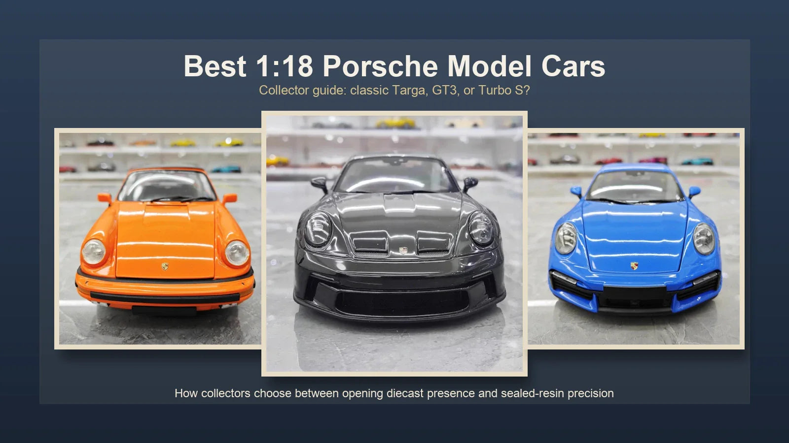 Editorial cover for best 1:18 Porsche model cars collector guide