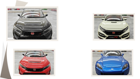 Editorial cover for a collector guide to 1:18 Honda Civic Type R model cars