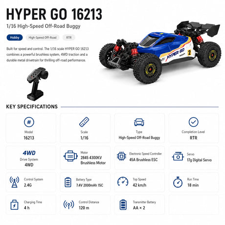 MJX 16213 1:16 RC عربة 4WD RTR RC بدون فرش للطرق الوعرة RC سيارة