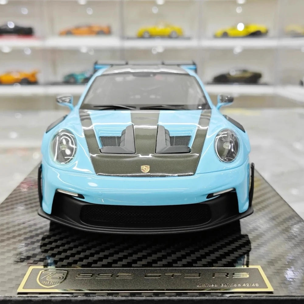 [AI Model] 1:18 Porsche 2023 911 992 GT3 RS Cyan Model Car Resin