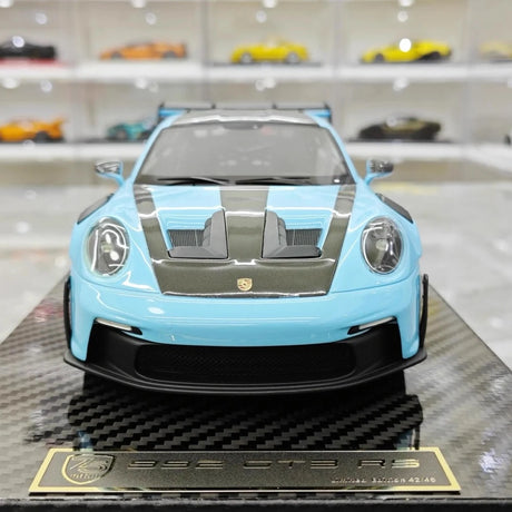 [AI Model] 1:18 Porsche 2023 911 992 GT3 RS Cyan voiture miniature Resin