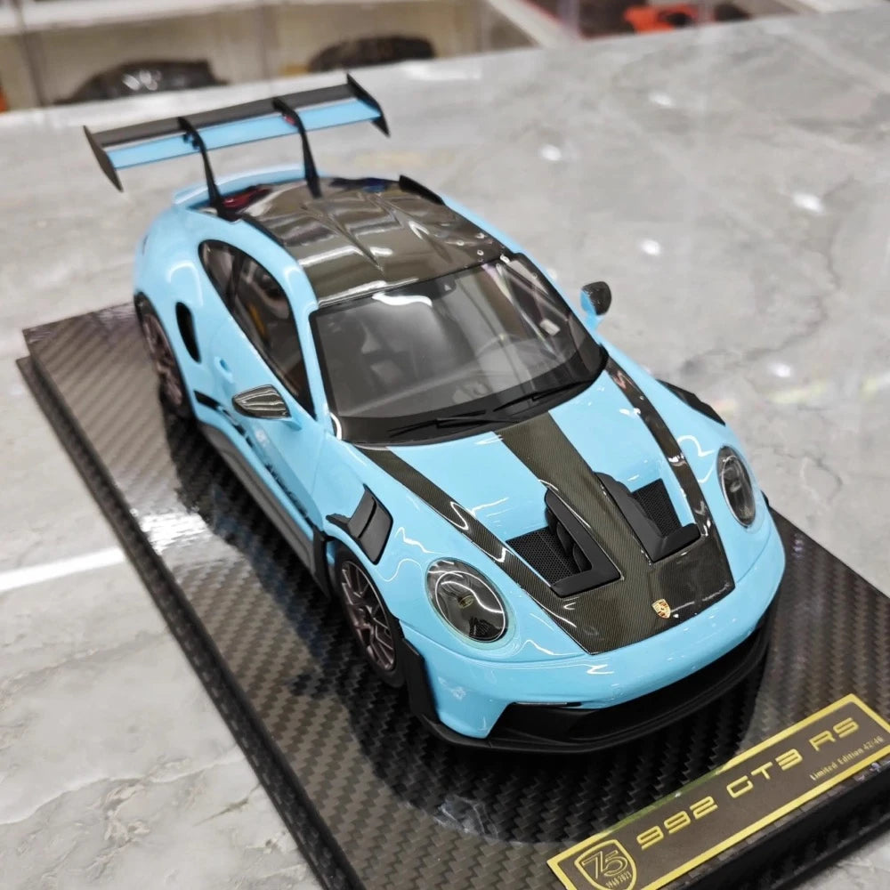 [AI Model] 1:18 Porsche 2023 911 992 GT3 RS Cyan Model Car Resin