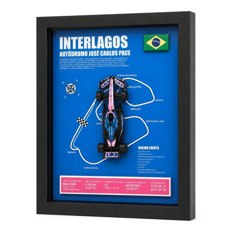 Alpine 2025 F1 Pierre Gasly A525 Mapa del circuito Exhibición de coches en miniatura enmarcada