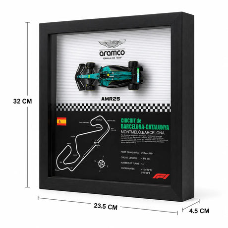 Aston Martin 2025 F1 Fernando Alonso AMR25 Mapa del Circuito Exposición de coches en miniatura enmarcada Exposición de coches en miniatura