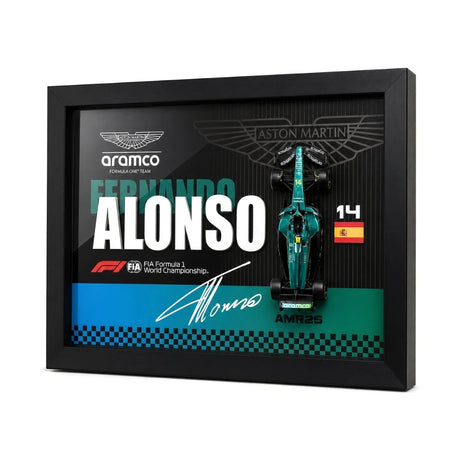 Aston Martin 2025 F1 Fernando Alonso AMR25 Exhibición de coches modelo enmarcados Exposición de coches en miniatura enmarcada