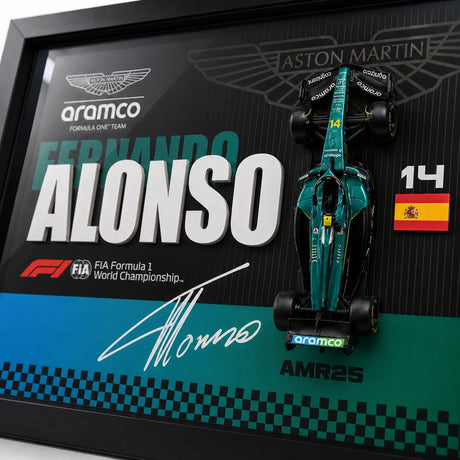 Aston Martin 2025 F1 Fernando Alonso AMR25 Exhibición de coches modelo enmarcados Exposición de coches en miniatura enmarcada