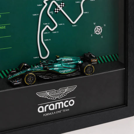 Aston Martin F1 Mapa del Circuito Fernando Alonso Exhibición de coches en miniatura enmarcada