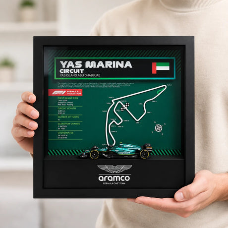 Aston Martin F1 Mapa del Circuito Fernando Alonso Exhibición de coches en miniatura enmarcada